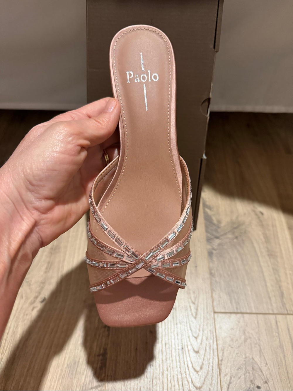 Paolo Pink Mesh Crystal-Trim Low Block Heel Mules - Picture 2 of 3